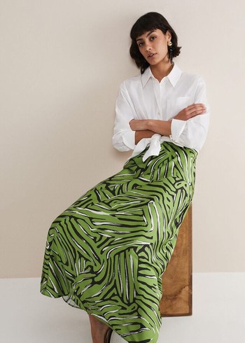 Phase Eight Norabel Zebra Print Satin Skirts Green/Multicolor Canada | VDKAIN-014